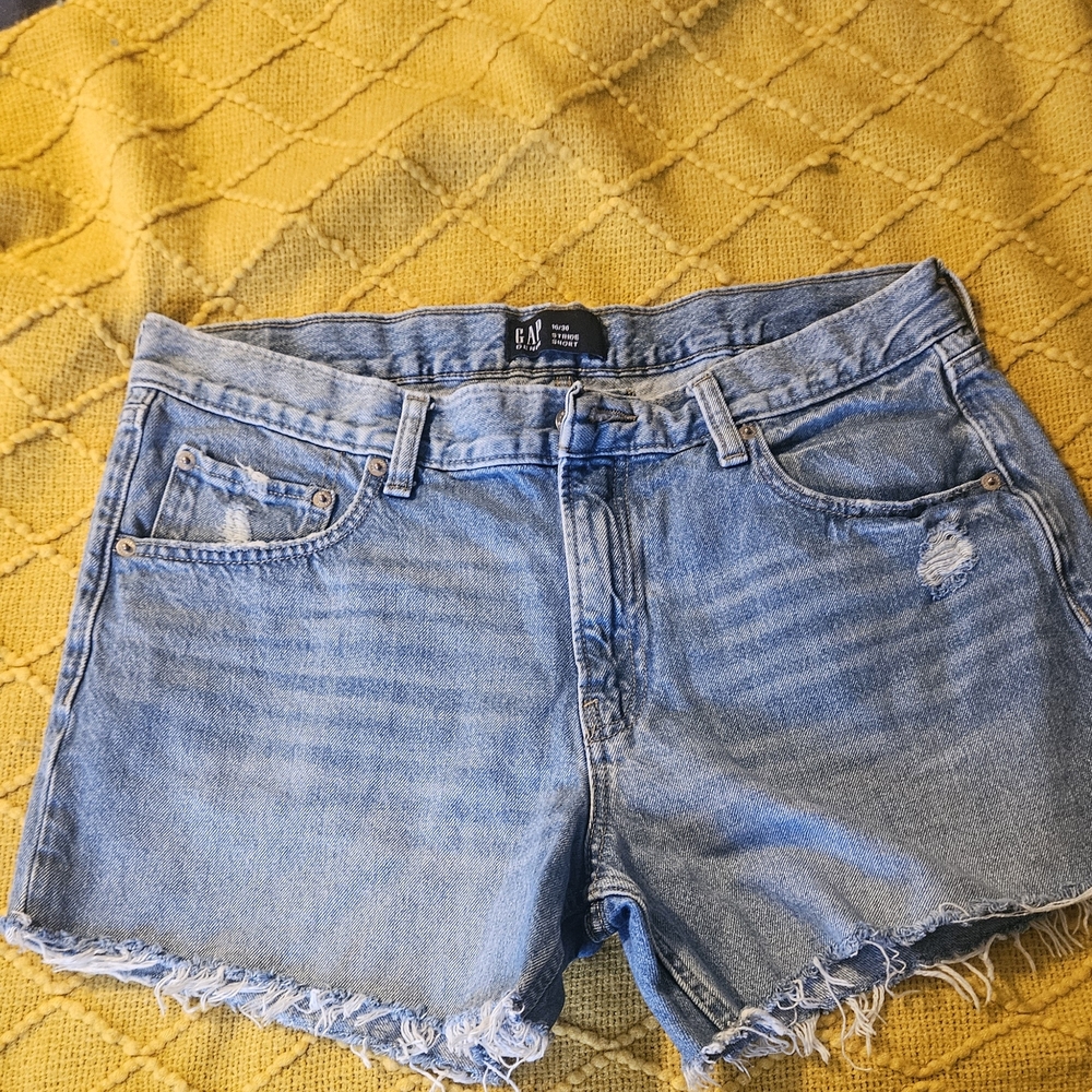 GAP Medium Blue Denim Frayed Cutoff Shorts